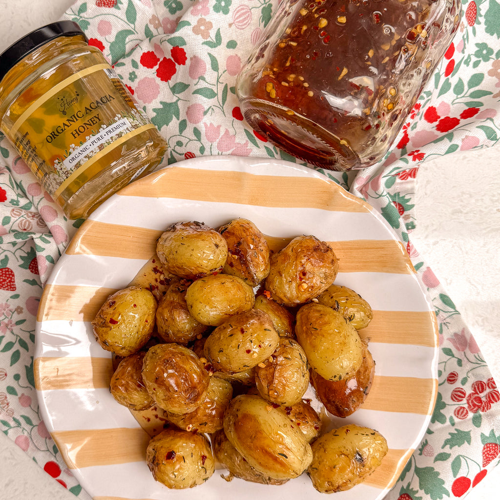 Roasted baby potatoes with chilli honey