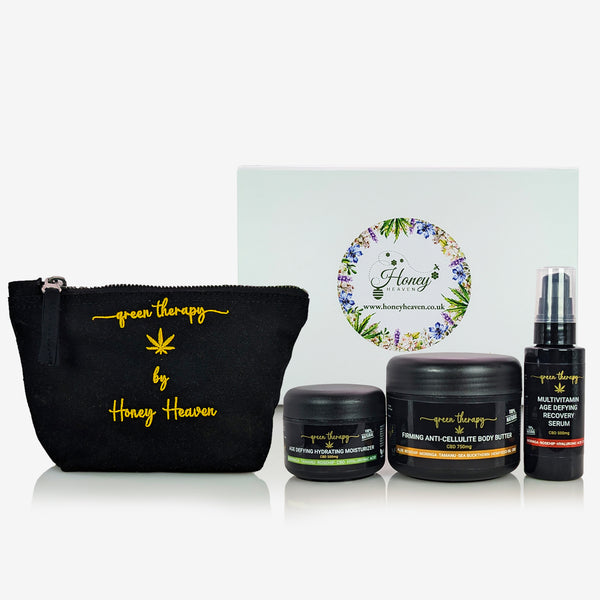 Green Therapy CBD Body+Face gift set with FREE embroidered bag