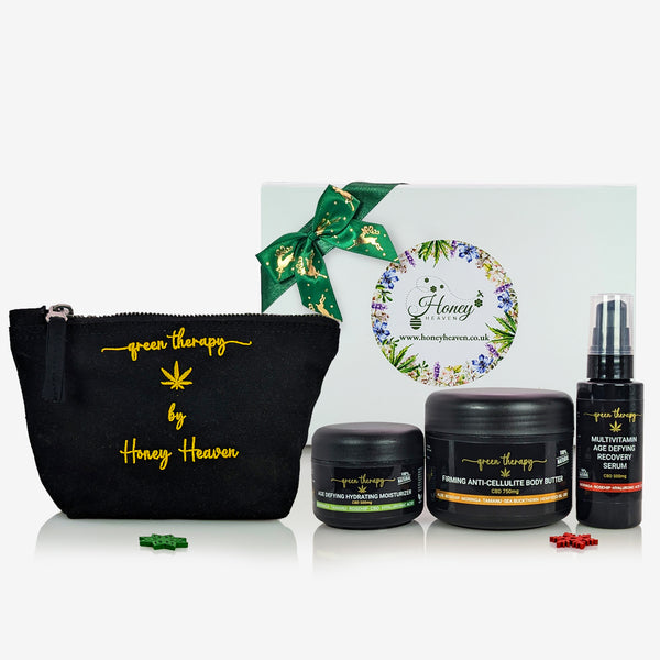 Green Therapy CBD Body+Face gift set with FREE embroidered bag