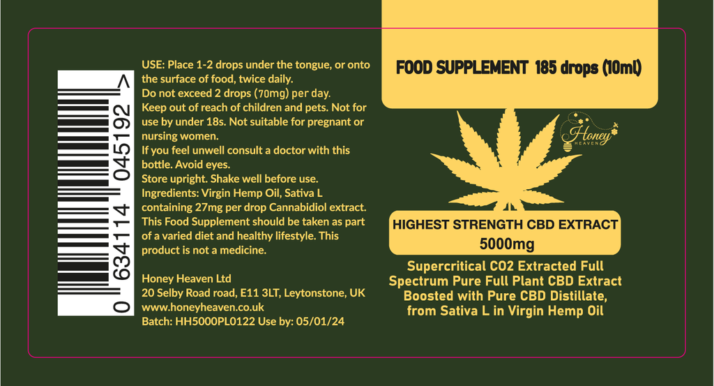 5000 mg CBD oil concentrate UK (50%) by Honey Heaven